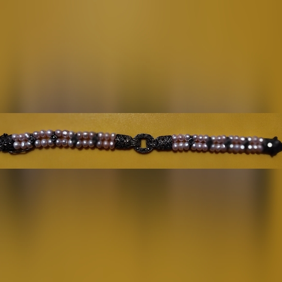 Vintage 925 double stranded pink pearl and marcasite bracelet - Picture 4 of 9